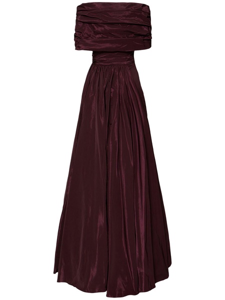 Off-shoulder draped faille long dress