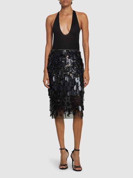 Fringed & sequined midi skirt