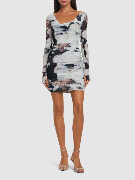 Marmo printed stretch tulle mini dress