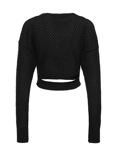 Fishnet knit cotton blend crop sweater