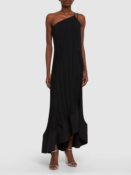 Pleated viscose flared long dress