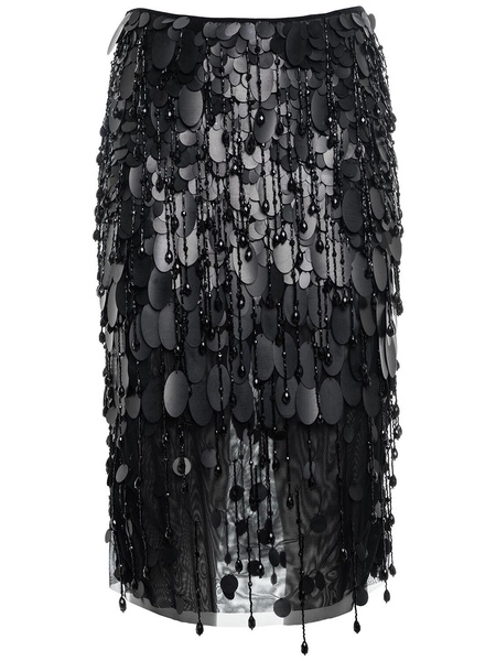 Fringed & sequined midi skirt