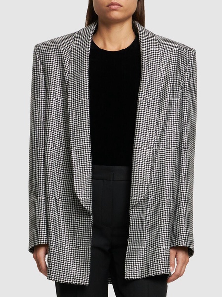 Oversize houndstooth wool blend jacket