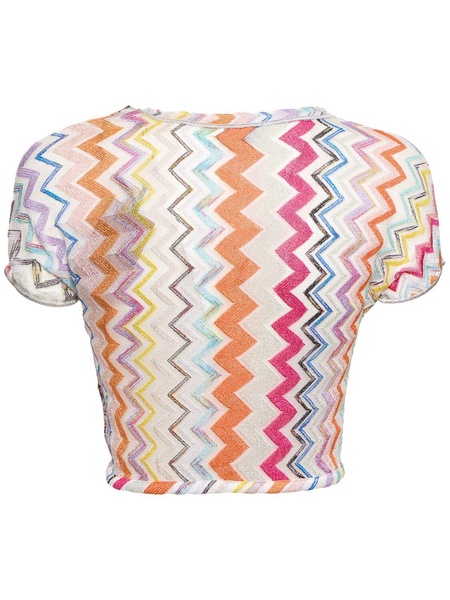 Chevron lurex zig zag s/s crop top