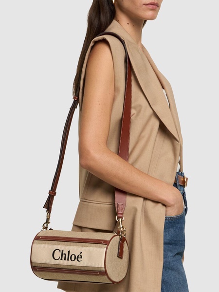 Woody linen & leather shoulder bag