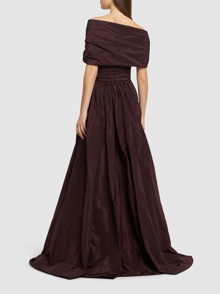 Off-shoulder draped faille long dress