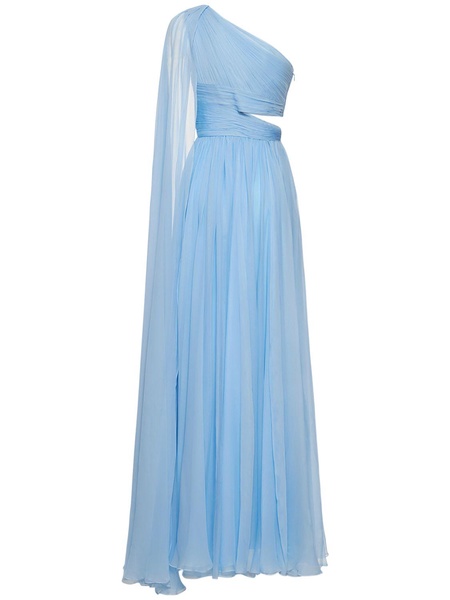 One shoulder draped chiffon long dress