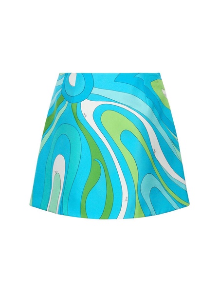 Printed silk twill mini skirt