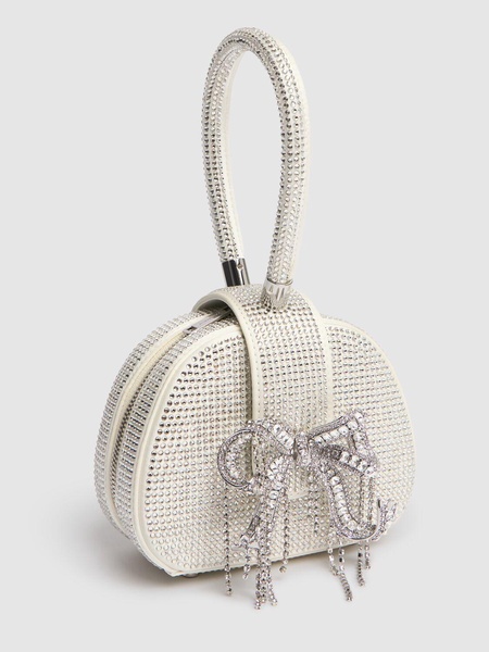 Micro rhinestone satin top handle bag