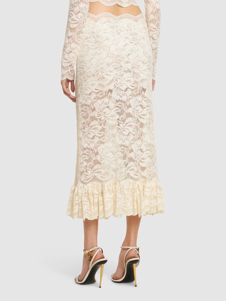 High rise lace flared midi skirt