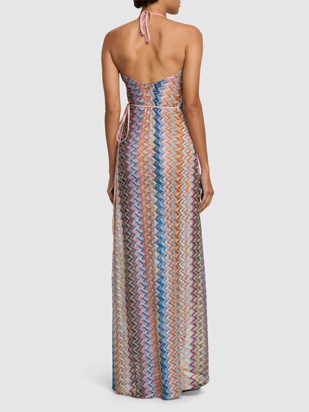 Lurex halter neck wrap long dress