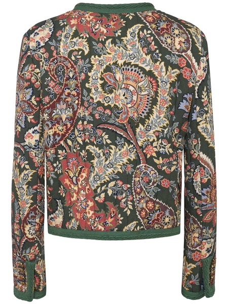 Printed quilted collarless jacket