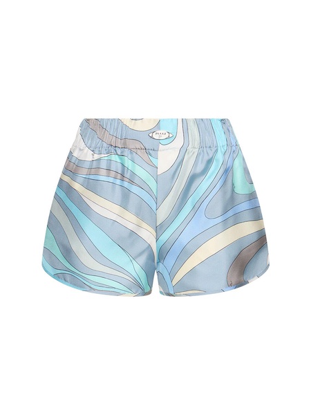 Printed silk twill shorts