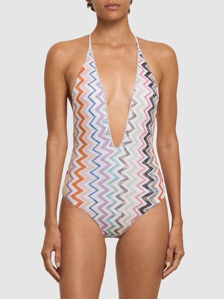 Chevron lurex zigzag one piece swimsuit