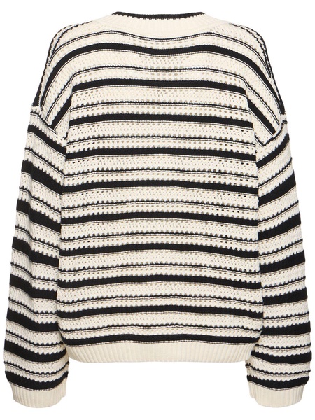 Striped cotton v-neck sweater