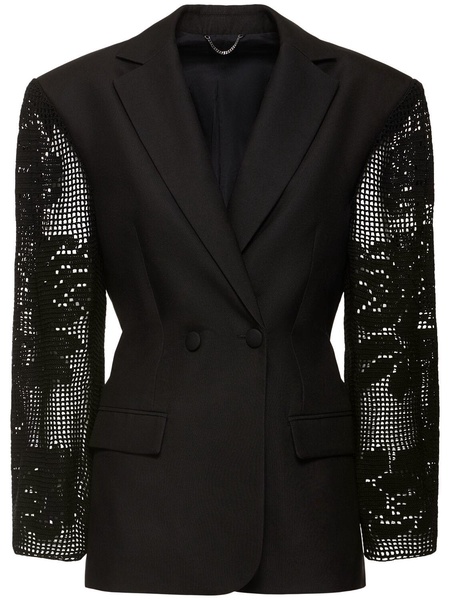 Silk blazer w/ embroidered lace sleeves