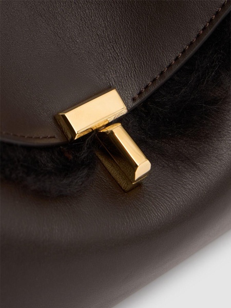 T-Lock shiny shearling & nappa clutch