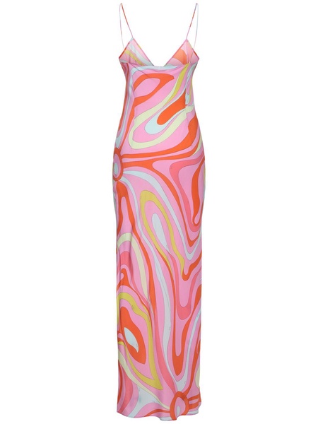 Printed silk crepe long dress