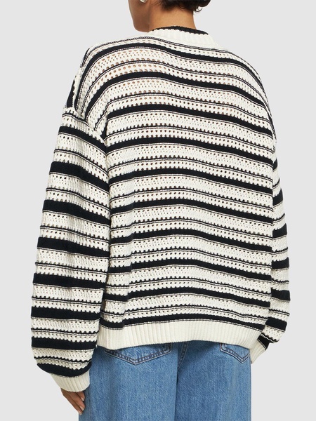 Striped cotton v-neck sweater