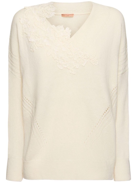 Embroidered knit v-neck sweater