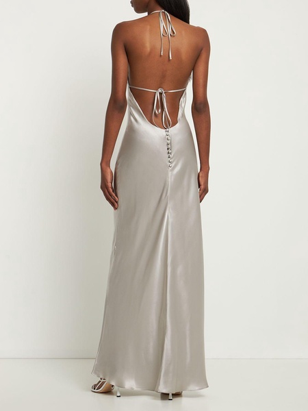 Jeany silk satin open back midi dress