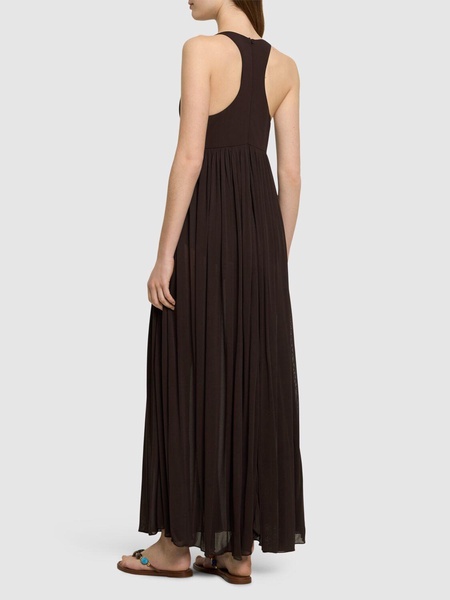 Stretch jersey flared long dress