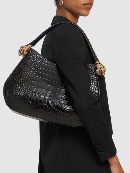 Road croc embossed leather shoulder bag