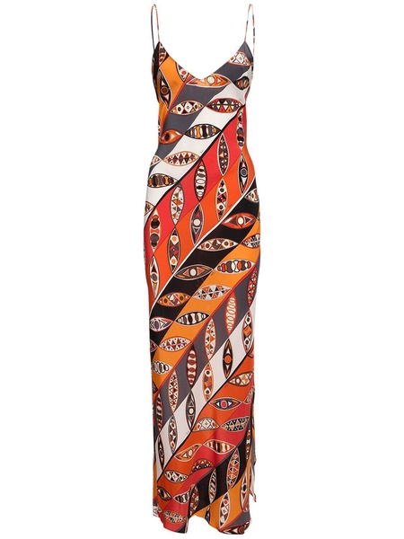 Girandole printed silk twill long dress