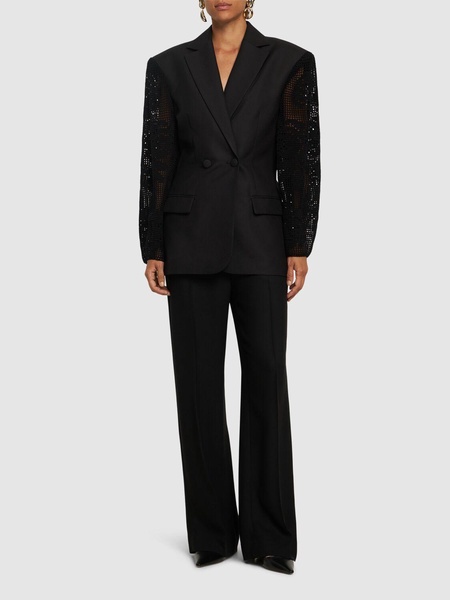 Silk blazer w/ embroidered lace sleeves