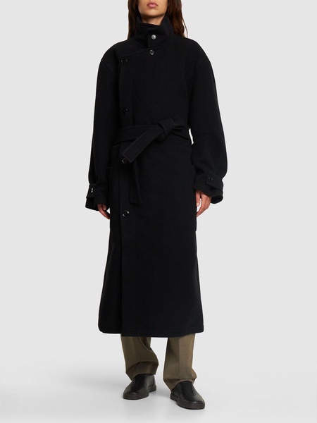 Belted long wool wrap coat