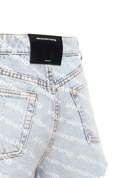 High waist flocked logo denim shorts