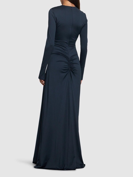 Ruched fluid jersey long dress