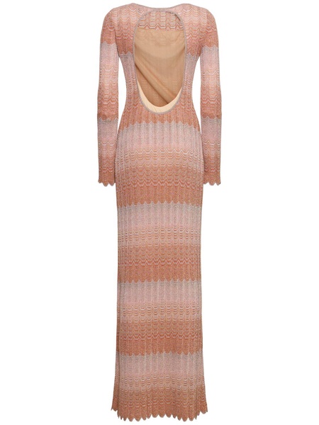 Knit long sleeve viscose lamé maxi dress