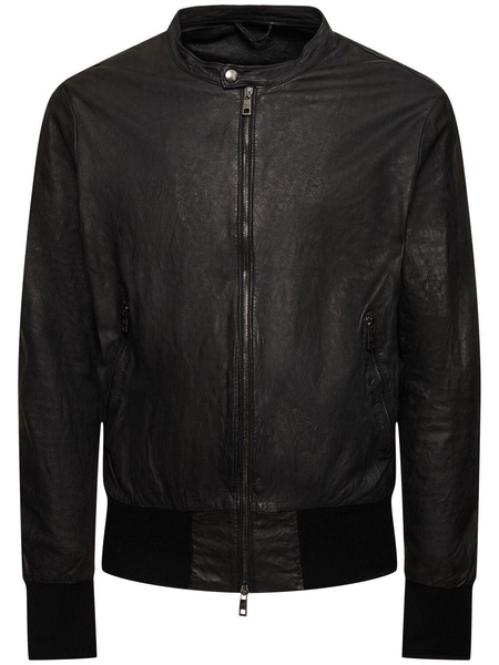 Brushed leather bomber jacket