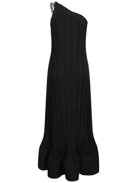 Pleated viscose flared long dress