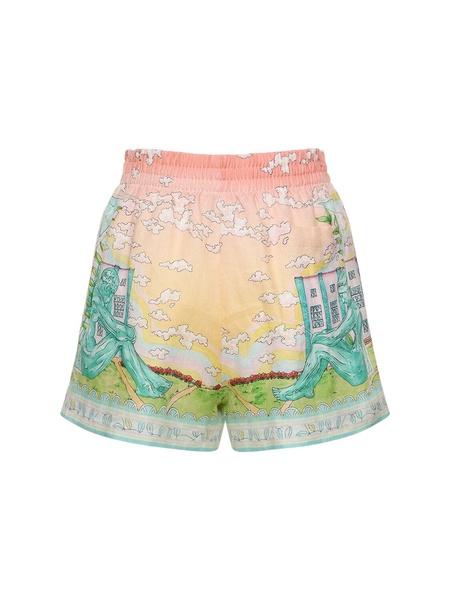 Printed linen shorts