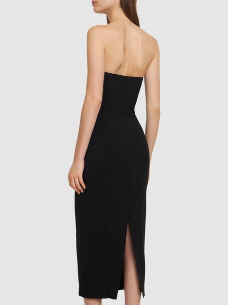 Strapless stretch wool & silk midi dress