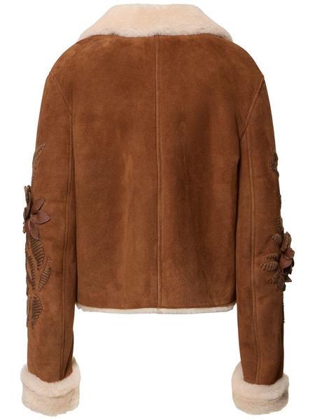 Embroidered suede shearling jacket