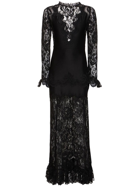 Stretch lace jersey long dress