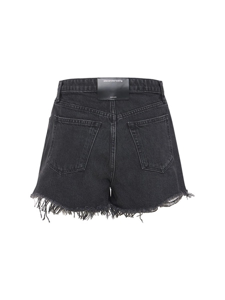 Cotton denim shorts w/ raw cut hem