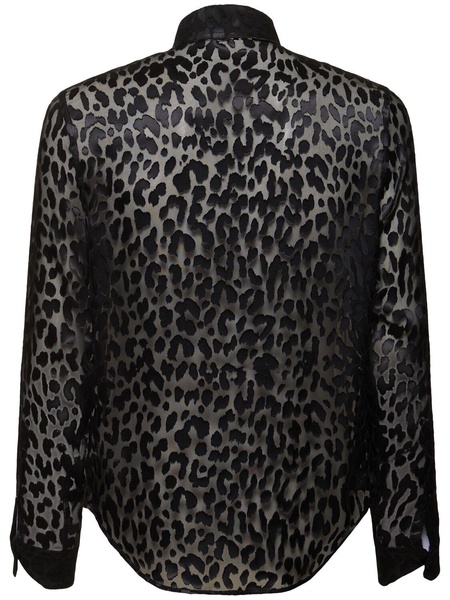 Leopard print silk blend satin shirt