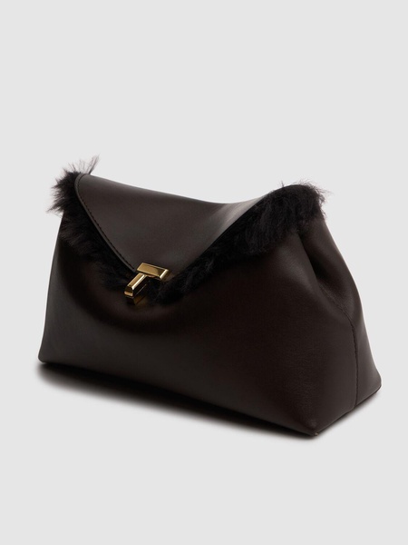 T-Lock shiny shearling & nappa clutch