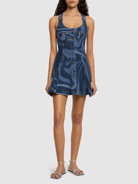 Printed denim mini dress