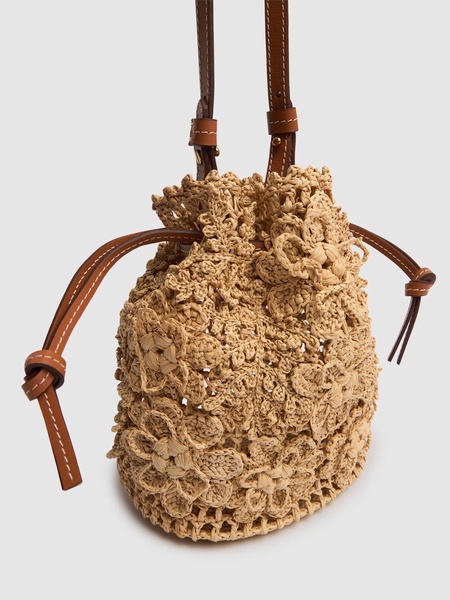 Floral raffia bucket bag