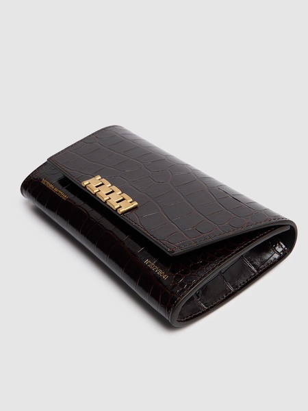 Croc embossed leather wallet w/chain