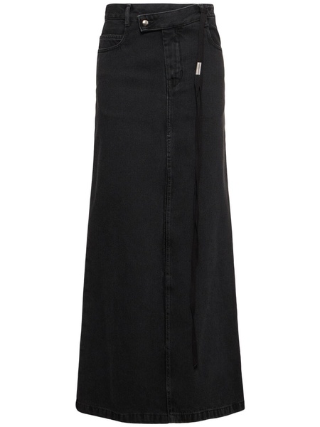 Silya asymmetric waist denim long skirt