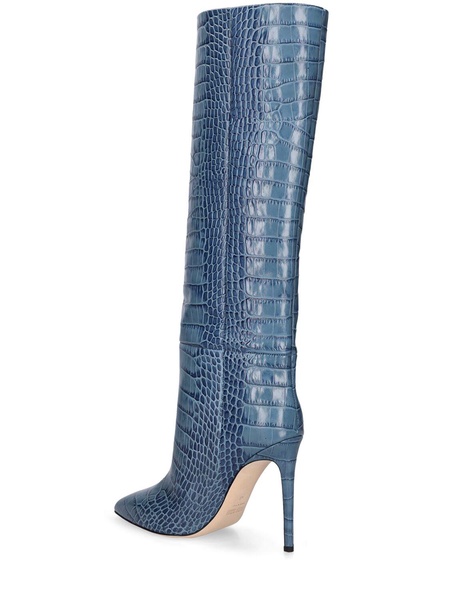 105mm Croc embossed leather tall boots