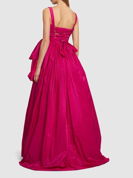 Draped taffeta square neck long dress