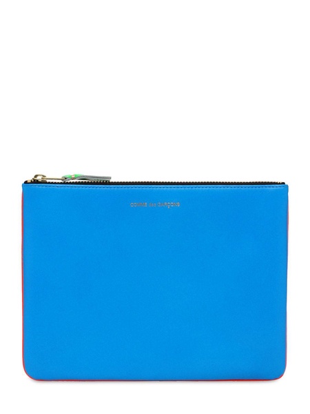 Super fluo bi-color leather pouch