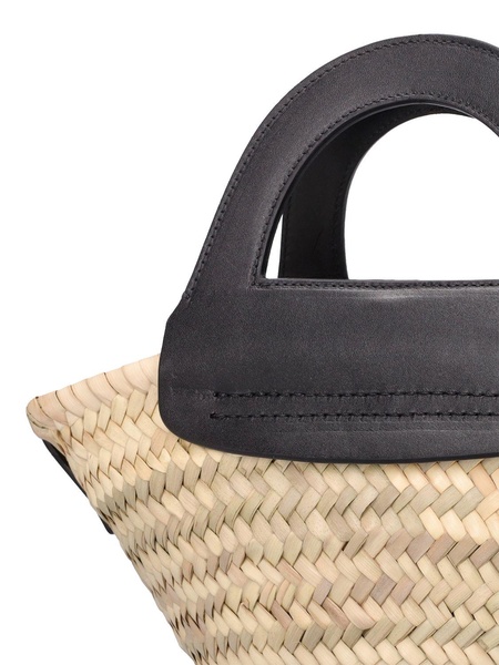 Mini Cabas leather & raffia tote bag